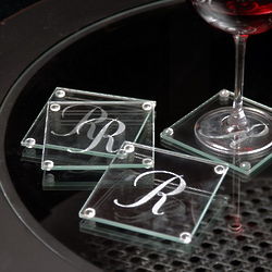 Engraved Initial Glass Coasters