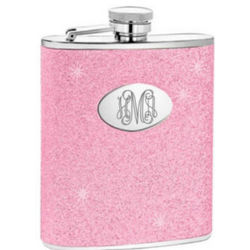 Engraved Pink Glitter Flask