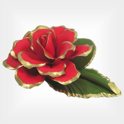 Porcelain Red or White Rose with Gold Trim on Leaf