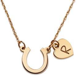 10 Karat Gold Horseshoe and Initial Heart Necklace