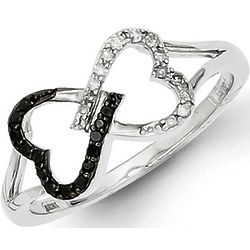 Black and White Diamond Double Heart Promise Ring