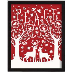 Peace Red and White Reindeer Framed Wall Art