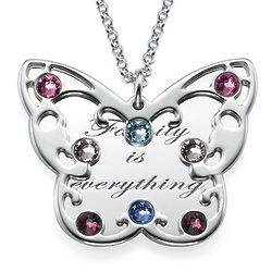 Mom's Engraved Butterfly Necklace with Birthstones