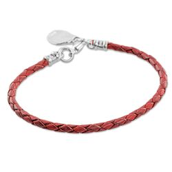 Walk of Life Silver and Leather Wristband Bracelet in Red