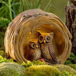 Woodland Owl in Lighted Log Garden Statue