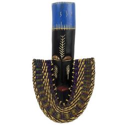 Prosperous African 17" Wood and Raffia Mask