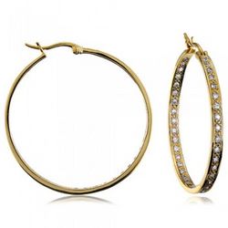 14k Gold Vermeil Round Hoop Earrings with Pave-Set CZ
