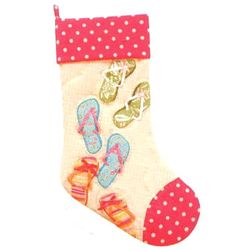 Flip Flop with Pink Polka Dots Quilted Christmas Stocking