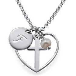 Cross Baptism Necklace with Initial Disc