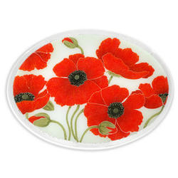 18" Red Poppies Oval Platter