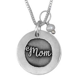 Mom's Etched Sterling Silver Necklace with Pearl