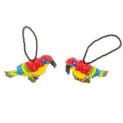 2 Glass Beaded Parrot Ornaments