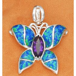 Synthetic Blue Opal Butterfly Pendant
