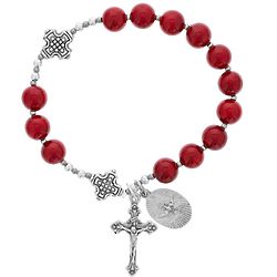 Confirmation Rosary Red Riverstone Stretch Bracelet