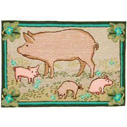 Hand-Hooked Piglets Rug