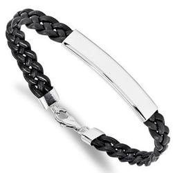 Personalized Stainless Steel Polished Leather ID Bracelet
