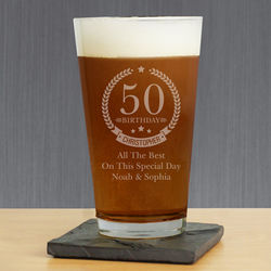 Personalized Engraved Wreath Birthday Beer Glass