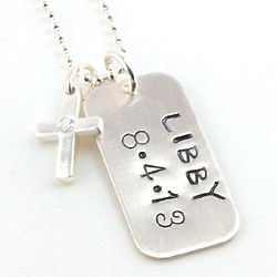 Hand Stamped Dog Tag Necklace with Cross Charm