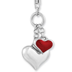 Sterling Silver Rhodium Plated Enameled Double Heart Charm