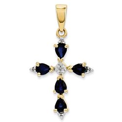 14 Karat Gold Pear-Cut Sapphire and Diamond Cross Pendant