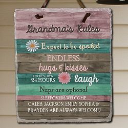 Personalized Grandma's Rules Slate Plaque