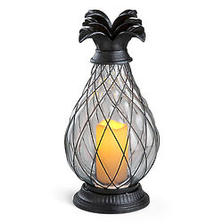Small Battery-Operated Glass Pineapple Hurricane Lamp