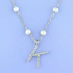 Diamond Initial and Pearl Necklace in Sterling Silver