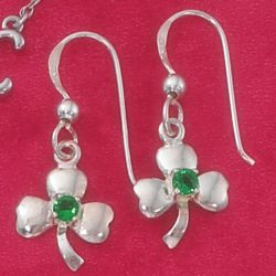 Glass Emerald Silver Shamrock Earrings