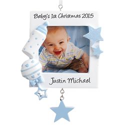 Baby's Personalized 1st Christmas Picture Ornament in Blue