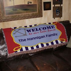 Personalized Family Lake House Tapestry Throw Blanket