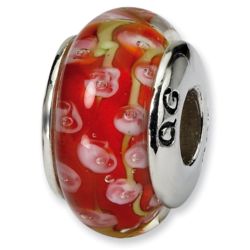 Hand-Blown European Style Glass Bead in Red and Pink