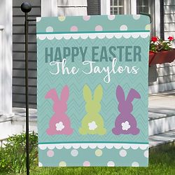 Personalized Happy Easter Bunny Tails Garden Flag