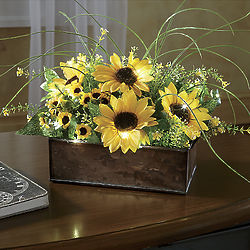 Sunflower Lighted Florals in Metal Display Tin