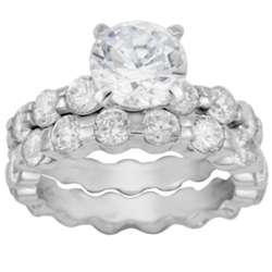 Silvertone Brilliant Cubic Zirconia Round Wedding Ring Set