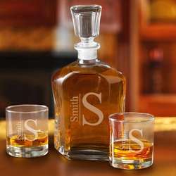 Name and Monogram Decanter with 2 Low Ball Glasses