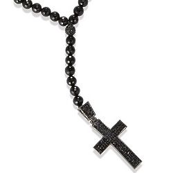 Onyx Rosary Necklace with Black Crystal Cross
