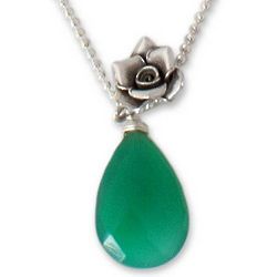 Green Rose Lover Silver and Chalcedony Necklace