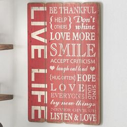 Live Life Composite Wood Wall Plaque