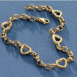 14k Gold Rolo-Link Heart Anklet