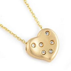 14K Yellow Gold Round Bezel 6 Diamond Heart Pendant
