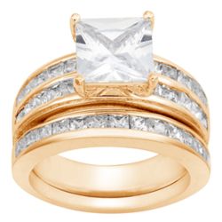 14K Gold Plated Square Cubic Zirconia Solitaire Wedding Ring Set