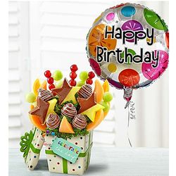Celebrate the Day Fruit Bouquet with Balloon in Birthday Gift Mug
