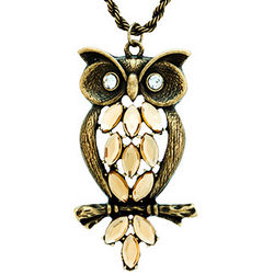 Antiqued Jeweled Owl Necklace