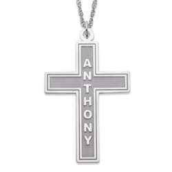 Personalized Silver Cross Pendant with Bold Block Letters