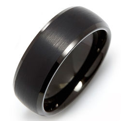 Men's Brushed Black Beveled Edge Tungsten Ring