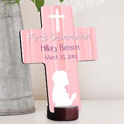 Personalized Pink Hear My Prayer First Communion Cross