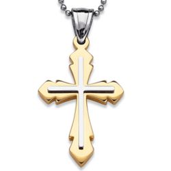 Stainless Steel Two-Tone Polished Cross Necklace