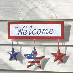 Patriotic Stars and Stripes Hanging Welcome Sign