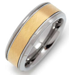 Men's Brushed Gold and Tungsten Ring
