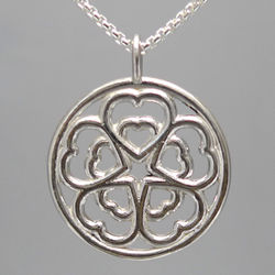 Sterling Silver Hearts in Hearts Circle Rosette Pendant